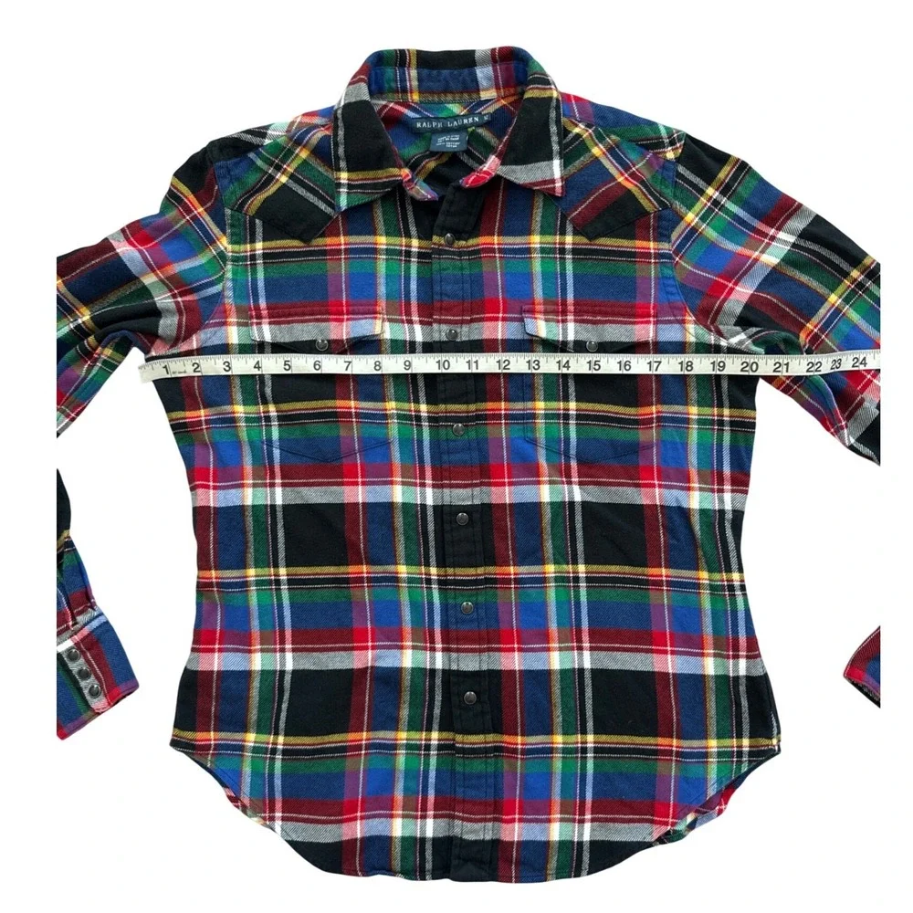 Ralph Lauren‎ Plaid Western Shirt Kids Size 12 Multi Color Flannel Snap Rodeo